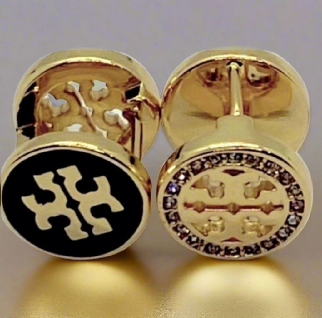 Tory Burch Crystal Reversible Double Sided Earrings Black And Gold