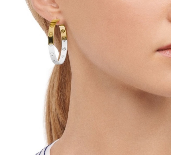 Tory Burch Silver T Cutouts Hoop Earrings