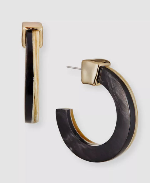 Akola Women's Black White Two-Tone Post Back Horn Hoop Earrings