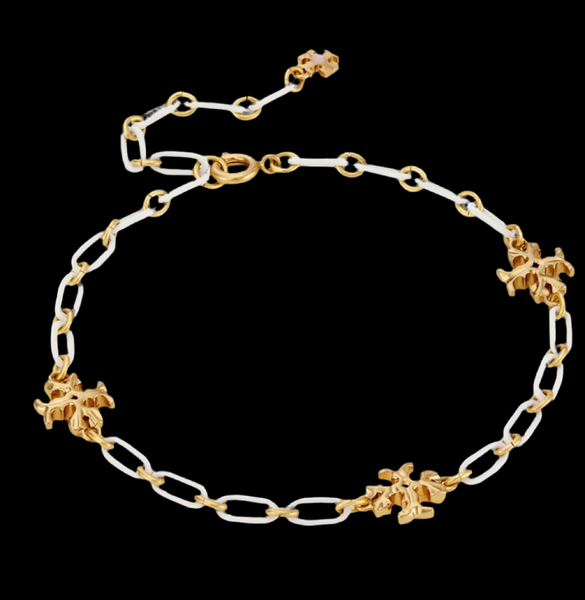 Tory Burch Roxanne 18K-Gold-Plated & Ivory Acrylic Logo Chain Bracelet