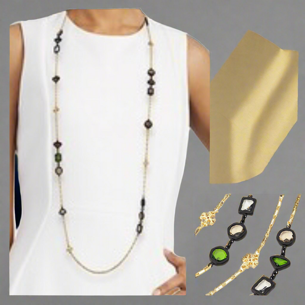 Tory Burch Roxanne Chain Necklace Black Resin & Glass