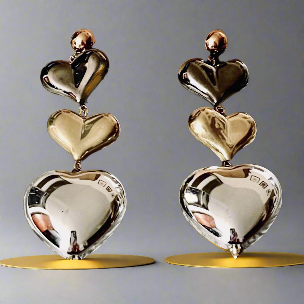 Vanessa Mooney The Maxine Heart Dark Gray, Gold & Silver Hearts Earrings