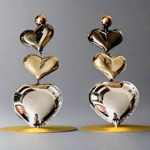 Vanessa Mooney The Maxine Heart Dark Gray, Gold & Silver Hearts Earrings