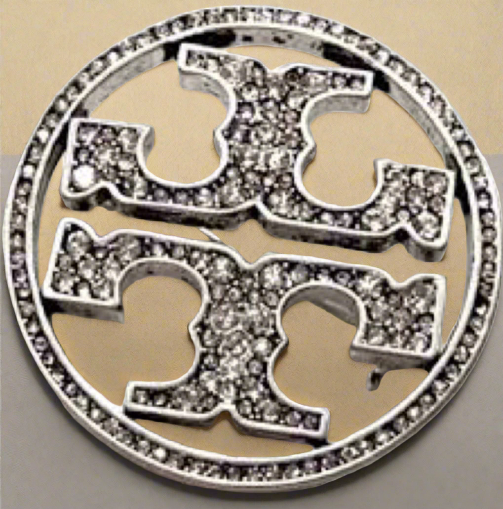 Tory Burch Silver And Crystal Pave Double T logo Brooch Pin