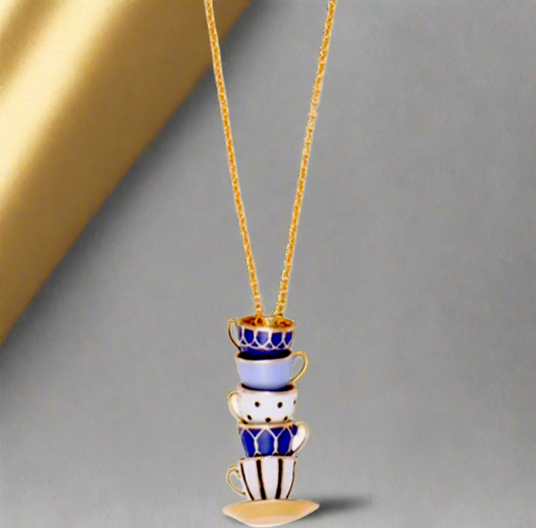 Kate Spade New York Tea Time Stacked Cups Necklace Shades Of Blue