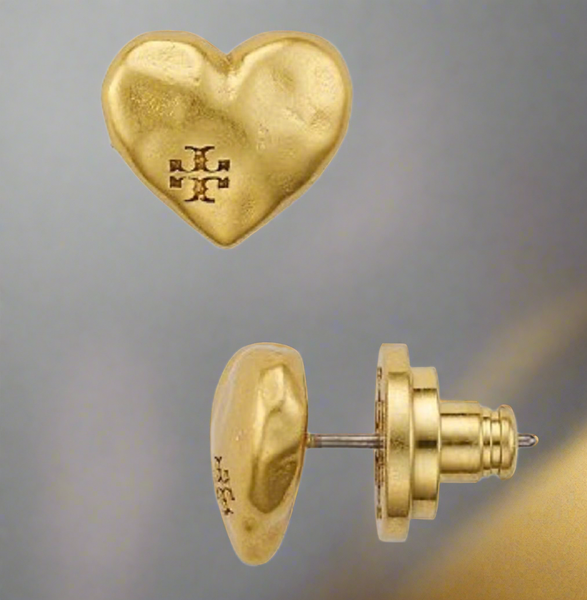 Tory Burch Vintage Gold Heart Stud Earrings