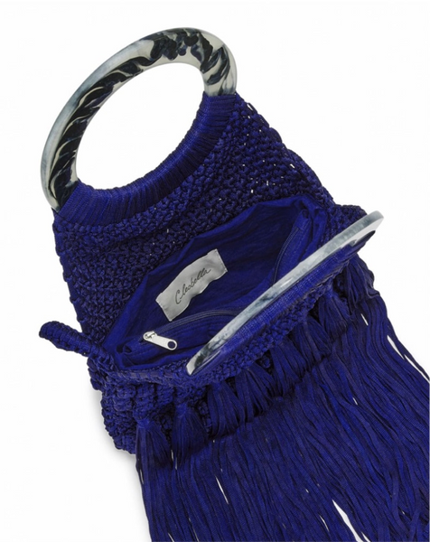 Cleobella Monaco Cobalt Macrame Fringed Tote or Crossbody Bag