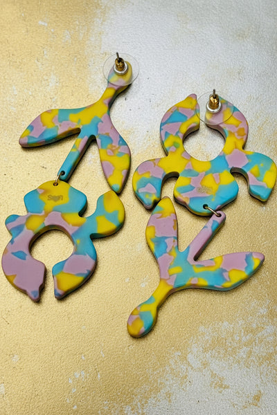 Lele Sadougui Colorful Lightweight Long Mismatched Flower Earrings
