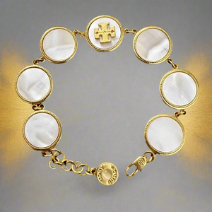 Tory Burch White Semi Precious Mother of Pearl Station Bracelet