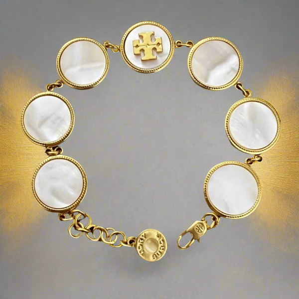 Tory Burch White Semi Precious Mother of Pearl Station Bracelet