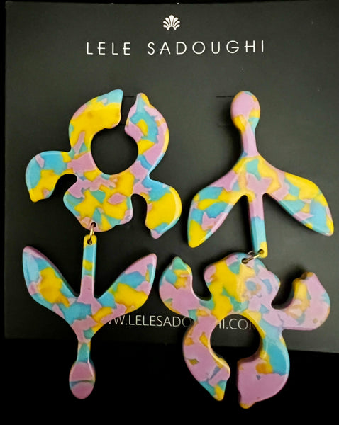 Lele Sadougui Colorful Lightweight Long Mismatched Flower Earrings