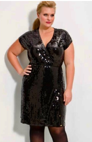 MICHAEL Michael Kors Black Sequin Wrap Cocktail Dress Plus Size 3X