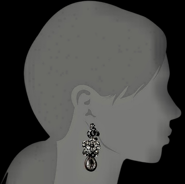 J. CREW Caterpillar Earrings With Cluster Rhinestones Silver And Black Tone Finish