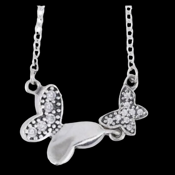 Pandora Butterfly Silver Necklace With Clear Cubic Zirconia