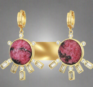 The Sole Society Fanned Huggies in Gold, Pink with Gorgeous Crystals Earrings