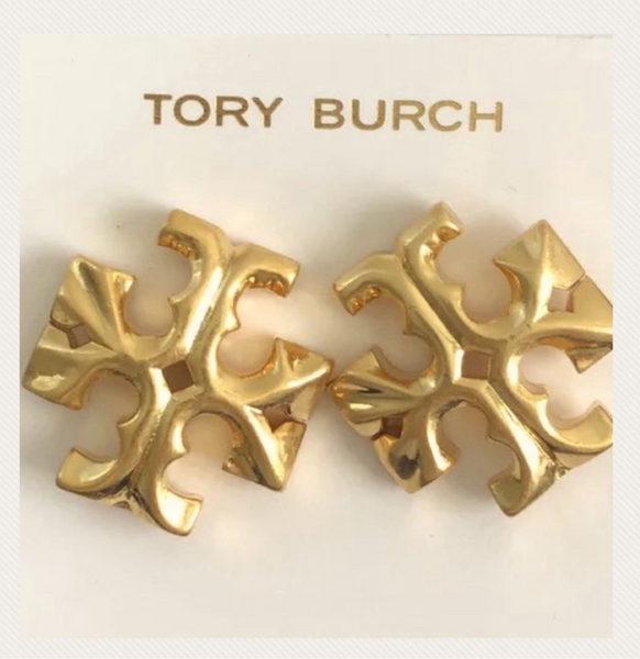 Tory Burch Double T Logo Roxanne Gold Medium Stud Earrings