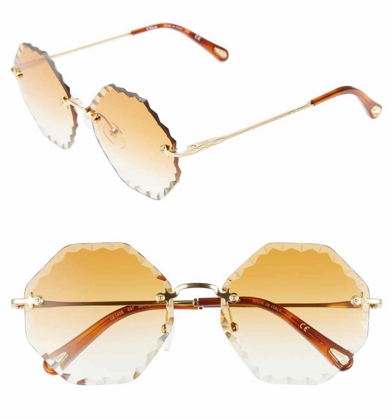 Chloé Rosie Octagon Sunglasses Metal Yellow With Gradient Brown Tinted Lenses