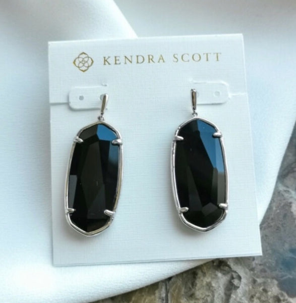 Kendra Scott Faceted Elle earrings Silver Black Opaque Glass