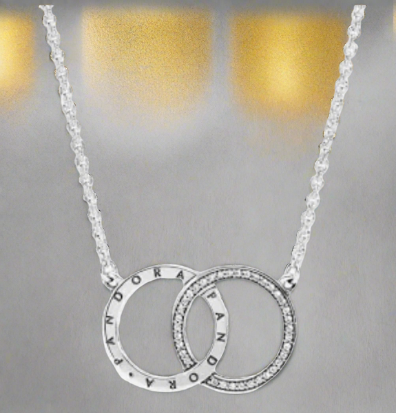 Pandora Logo & Sparkle Circles Necklace with Clear CZ Necklace