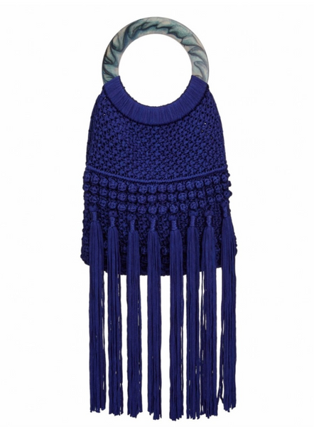 Cleobella Monaco Cobalt Macrame Fringed Tote or Crossbody Bag