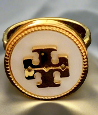 Tory Burch Gold and Mother of Pearl Ring Size 7