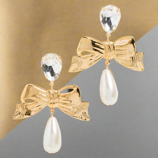 LELET NY Stella Pearl Clip Gold, Crystal And Teardrop Pearl Drop Earrings