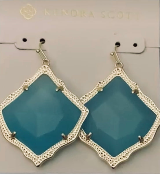 Kendra Scott Kirsten Drop Gold Glass Soft Teal Agate Earrings