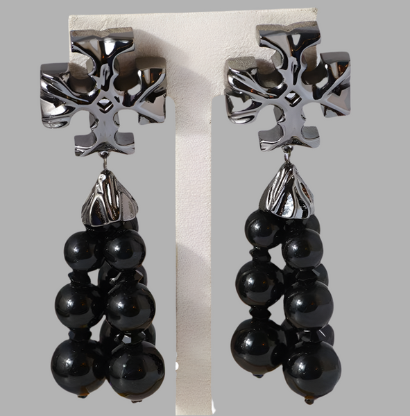 Tory Burch Roxanne Black Bold And Sculptural Roxanne Tassel Beaded Drop Earrings