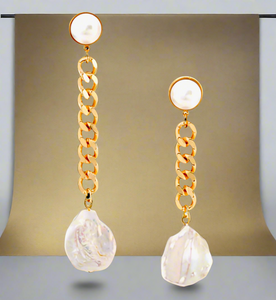 Dannijo Kate Gold Tone & Faux Pearl Asymmetric Chain Drop Earrings