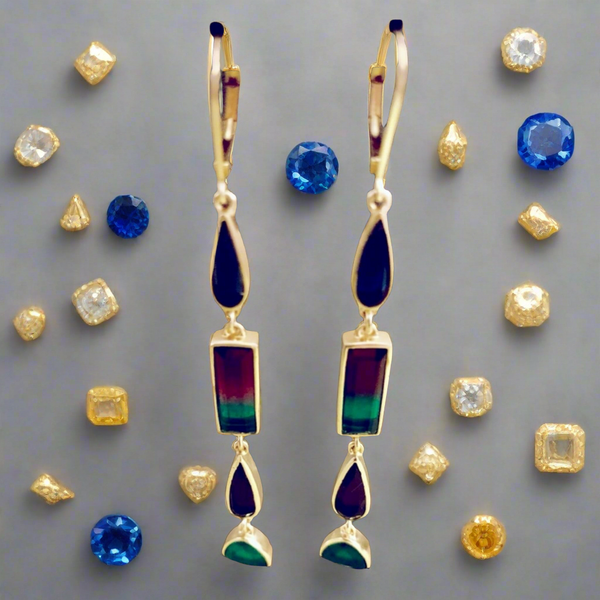 The Sole Society Hoop Gold Lineal Earrings with Multi Colorful Stones