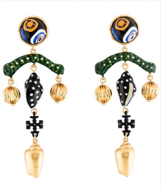 Tory Burch Enamel Shell Drop Earrings Gold-Tone Metal & Enamel