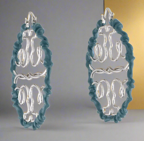 Tory Burch Hoop Earrings Twisted Miller Silvertone & Enamel Silver Artic