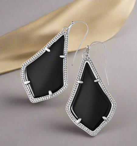 Kendra Scott Alex Silver Drop Earrings In Black Opaque Glass