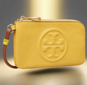 Tory Burch Perry Bombé Leather Color Block Zip Card Case Wristlet Yellow And Multicolor