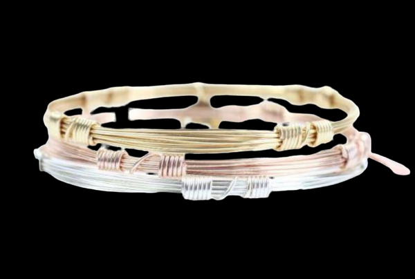 Bourbon And Boweties Multi-Color Bangle Set of 3 Stackers-Gold Plated Brass, Copper Tin Standard & Large Size