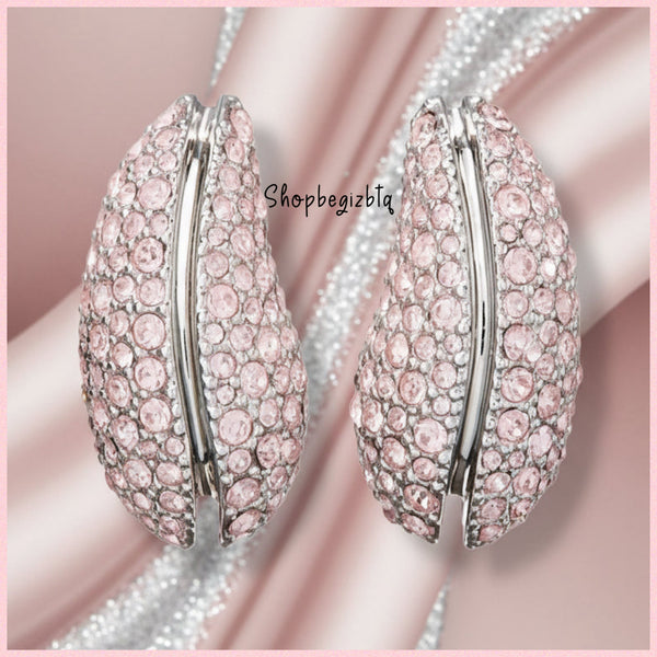 Tory Burch Crystal Embellished Wave Earrings in Silver and Vintage Rose