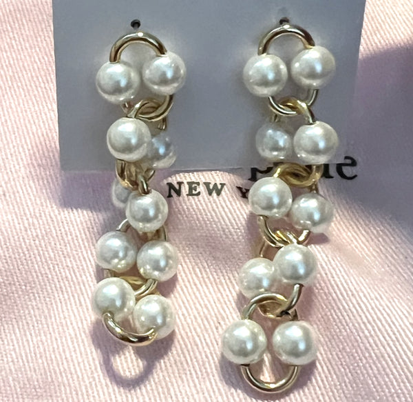 Kate Spade White Multi Nouveau Pearls Linear Drop Earrings