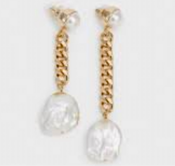 Dannijo Kate Gold Tone & Faux Pearl Asymmetric Chain Drop Earrings