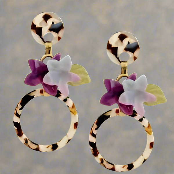 Lele Sadougui Hibiscus Circle Leopard Hoop Drop Earrings