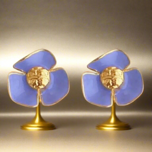 Tory Burch Lilac Gold Fleur Logo Stud  Earrings