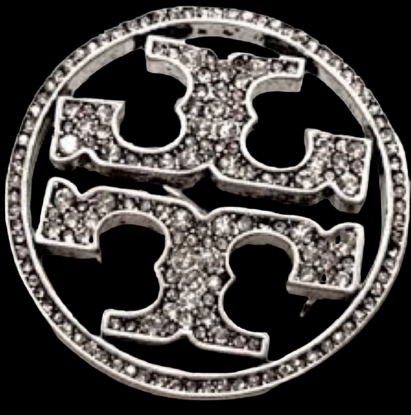 Tory Burch Silver And Crystal Pave Double T logo Brooch Pin