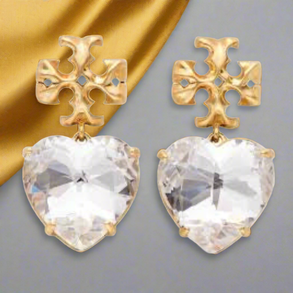 Tory Burch Roxanne Crystal Clear Heart Drop Earrings