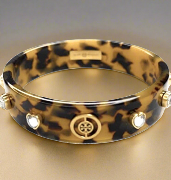 Tory Burch Split Circle Resin Tortoise Logo Bangle Bracelet