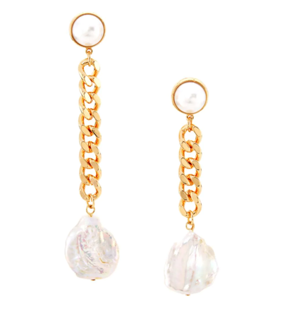 Dannijo Kate Gold Tone & Faux Pearl Asymmetric Chain Drop Earrings