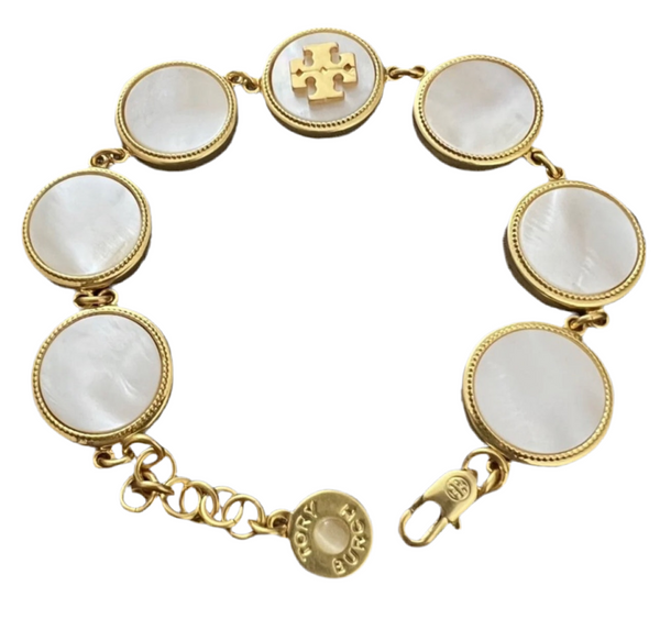 Tory Burch White Semi Precious Mother of Pearl Station Bracelet