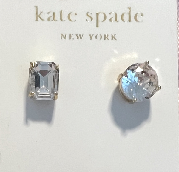 Kate Spade Mismatched Faceted Stud Earrings in Gold And Clear