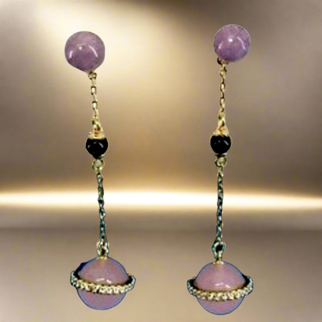 Kate Spádel New York On the Rocks Linear Drop Earrings 12-Karat Gold Plated in Pink Multi Lilac