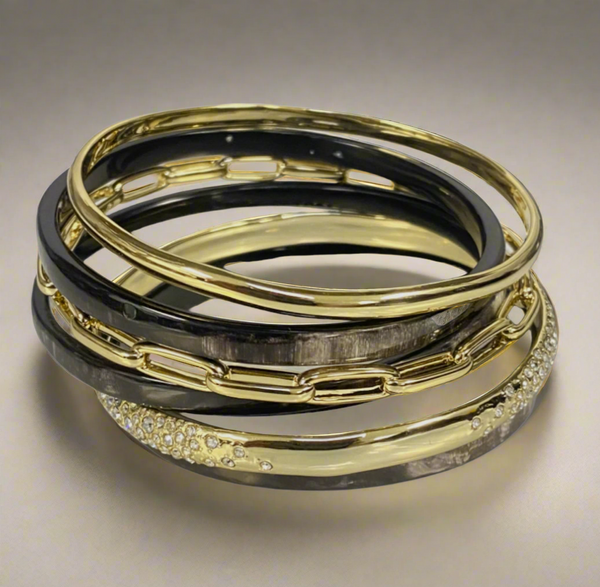 Akola Women's Black 10k Gold Plated 6-Piece Zuri Bangle Bracelet