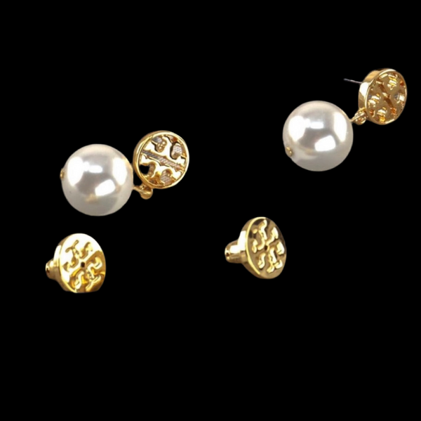 Tory Burch Logo Pearl Drop Earrings