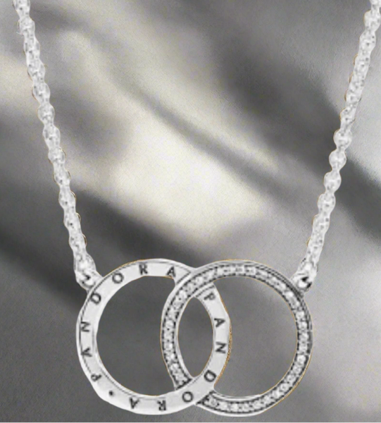 Pandora Logo & Sparkle Circles Necklace with Clear CZ Necklace